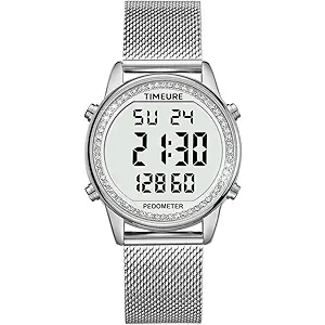 Women's Step Counter Pedometer Watch with Stainless Steel Bracelet, Stylish Design, No App, No Charging Needed for Step, Calorie, Distance, Alarm, Countdown Timer，TU-2401