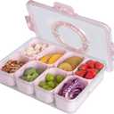 Snackle Box Container with Sealed Lid  Portable BPA-Free Snack Box with Foldable Handle, Divided Serving Tray for Fruit, Candy, Nuts & Veggies  Perfect for Travel, Picnic, Beach & Party 11.8" x 8.8" (Pink)