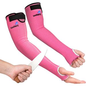 OriStout Cut Resistant Gardening Sleeves with Tumb Hole, Protective Arm Sleeves for Yard Work, Kitchen, Arm Guards for Biting, Pet Grooming, Gardening Gifts for Women, Pink, 1 Pair (One Size)