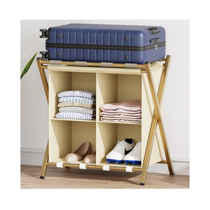 aboxoo Luggage Rack with storage, Guest Room Folding Suitcase Stands, Holds up to 120 lb, Space Saving Suitcase Holders for guest room, Bedroom Hotel, Gold