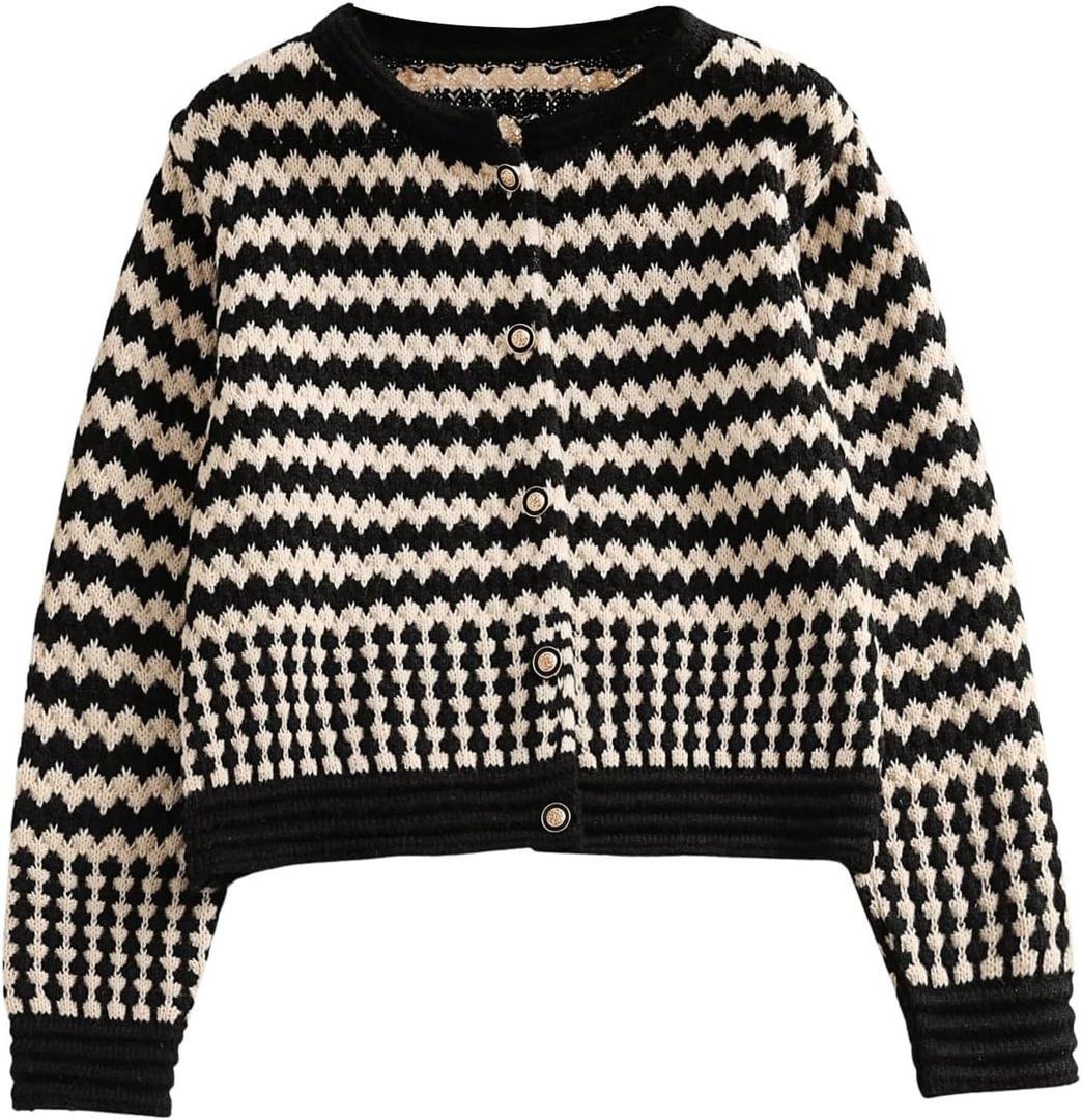 SweatyRocks Women's Button Down Striped Cardigan Sweater Long Sleeve Knit Jacket Outerwear