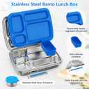 Stainless Steel Bento Lunch Box for Kids & Adults, 4 Compartment Kids Lunch Box, Metal Bento Box with Silicone Container and Stainless Steel Sauce Container,BPA-Free,School,Office(Blue)
