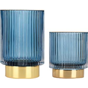 DASITON Makeup Brush holder Organizer,Crystal Cosmetic Makeup Brush Glass Brushes Storage Holder, Vintage Make Up Brush Cup Pen Pencil Holder Striped Vase (Blue S+L)