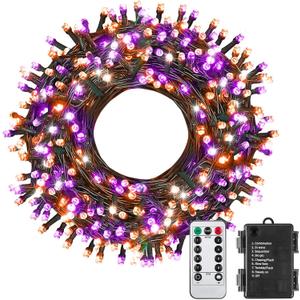 ITICdecor 33ft 100 LED Halloween Lights, Purple & Orange Halloween String Lights Waterproof Battery Operated, 8 Modes Decorative Lights for Indoor Outdoor Party Garden