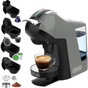 KOTLIE EM-308B Espresso Machine, Single Serve Coffee Maker Compatible with Multiple Capsule Types, Ground Coffee, and ESE Pods. 3 Temperatures, 7 Water Volume Levels, and a 1L Water TankGray