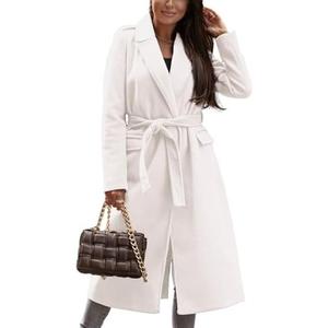 IDEALSANXUN Womens Long Wool Coats Fall Winter Open Front Trench Coat Peacoat with Self Belt Size L