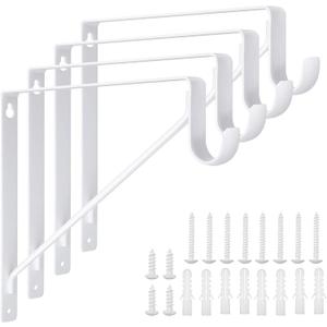 4 Pack Heavy Duty Closet Rod Brackets Holder 11 x 11 x 1 Inch White Closet Rod Support Bracket Black Steel Closet Rod Holders for Hanging Clothes Rod Support Brackets (White - 4Pack)