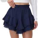 Flowy Shorts for Women Boho Ruffle Skirt Crochet Tiered Mini Skort High Waisted Butterfly Golf Tennis Casual Summer (Medium, Navy)