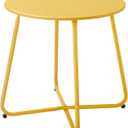 Patio Small Outdoor Side Table Waterproof Round Metal Steel Side Table Weather Resistant Portable Outdoor and Indoor End Table for Garden Balcony Yard, Yellow