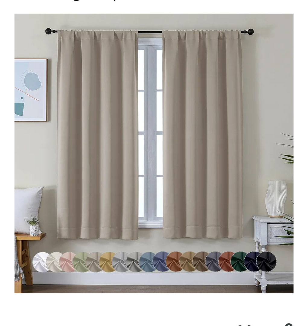 Simplebrand Ava Stone Blackout Curtains for Bedroom 63 Inch Length 2 Panels Set, Solid Thermal Insulated Energy Saving Rod Pocket Window Treatment Curtains Blackout Drapes, W40 x L63 Inch, Stone