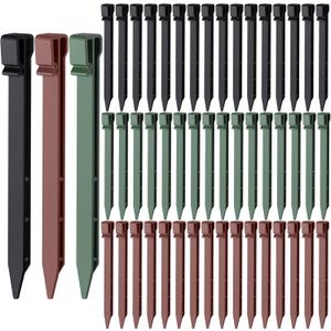 Ripeng 105 Pcs Plastic Landscape Edging Stakes 10 Inch, Heavy Duty Garden Stakes Landscape Anchoring Spikes for Edging Ground Stakes for Garden Outdoor Decorations, Black Green Brown