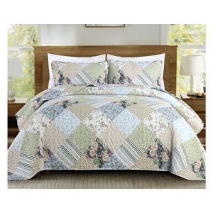 Dobuyly Brown Quilt Queen Size, Floral Triangle Patchwork Bedspread Bedding Set, Soft Lightweight Microfiber Coverlet Set (1 Quilt, 2 Pillow Shams)