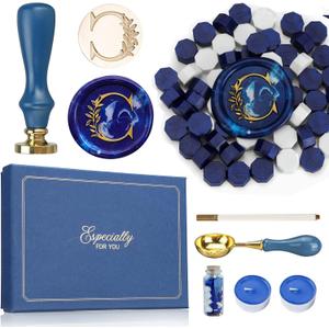 SWANGSA Brand Brass Initial C Wax Seal Stamp Kit, Vintage Elegant Botanical Leaves, Gift Box