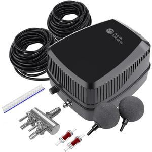 AquaMiracle All-in-One Koi Pond Aerator for Outdoor Ponds up to 1500 Gallons, Pond Air Pump Pond Aeration System with 2-Outlet Manifold Airline Tubing Air Stones Check Valves