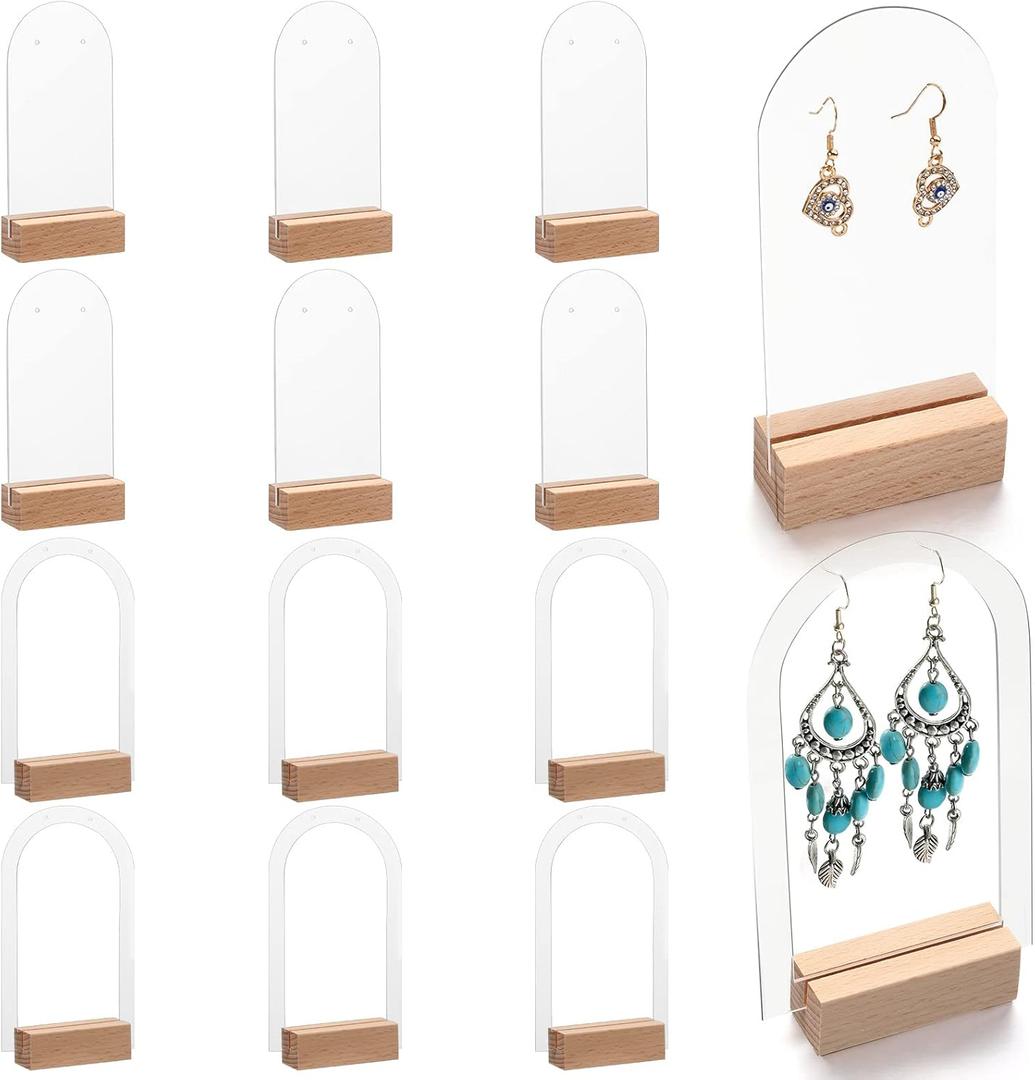 Yulejo Acrylic Earring Display Stand - Jewelry Retail Holder Arch with Wooden Bases for Studs & Dangle Earrings (24)