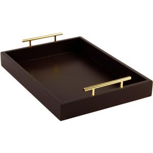 JJSQYLAN Wooden Serving Tray with Handles Rectangle Breakfast Tray for Coffee Table Decorative Ottoman Tray 16x 12 for All Occasion's (Dark Brown)