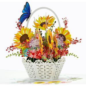 CUTPOPUP Mothers Day Card, 3D Flower Greeting, Birthday Card for Women, Wife, Grandma (Sunflowers Basket)