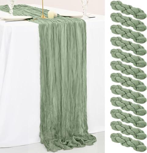 12 Pack Sage Green Cheesecloth Table Runner 35 x 120 inches Boho Gauze Table Runner Vintage Cheesecloth Runners for Wedding Bridal Baby Shower Birthday Party Cake Table Arbor Decorations (Sage Green)
