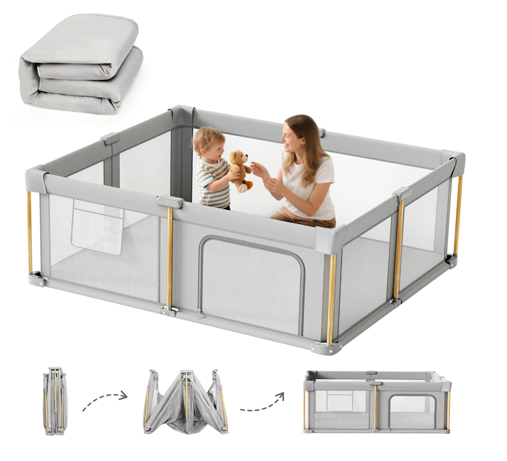 Foldable Baby Playpen with Mat, 71x59 Foldable Play Pen for Babies and Toddlers, Baby Playpen with Portable Design, Collapsible Play Yard for Fence Indoor and Outdoor