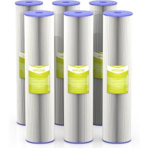 MewMore 20 Micron Whole House Water Filter Cartridge, 20" x 4.5", 6-Pack