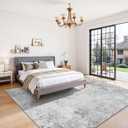 8x8 Square Area Rug Living Room: Abstract Washable Non-Slip Stain Resistant Rugs Low Pile Indoor Carpet for Dining Room Bedroom Office - Soft Throw Floor Mat for Modern Home Decor (8ft Square Grey)