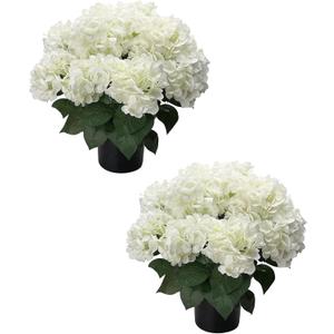 20” Artificial Hydrangea Plants Outdoor in Pots, UV Resistant Faux Hydrangea Bushes for Front Porch, Realistic White Fake Flowers for Patio Garden Entryway Indoor Home Decor, Set of 2 (2)