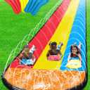 JAMBO Premium Triple Water Slide with 3 Bodyboards, 20Ft Heavy Duty Slip Splash and Slides-Advanced 3-Way Sprinkler System, Splash Pad Mat Backyard Summer Outdoor Water Toys n Long Slides for Kids