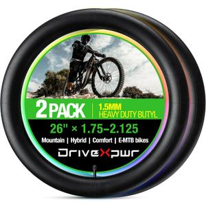 2 Pack 26" x1.75/2.125 Heavy Duty Bicycle Tube, with 32mm AV Schrader Valve, Inner Tube for Kids/Road/MTB Bike(2 of One Size)