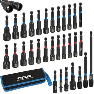 KRETLAW 20PCS Magnetic Nut Driver Set, Impact Drill Driver Bit in Cr-V, SAE & Metric Power Nut Drivers with Quick-release Extensions & 1/4" Hex Shank