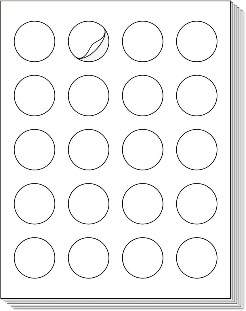 L LIKED 1.5'' Diameter Round Printable 500 Labels Sticker Labels for Laser/Inkjet Printer, Matte White Blank Circle Stickers, Strong Adhesive (25 Sheets)