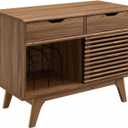 Modway Render Mid-Century Modern Vinyl Record Storage Display Cabinet, 37 Inch, Walnut