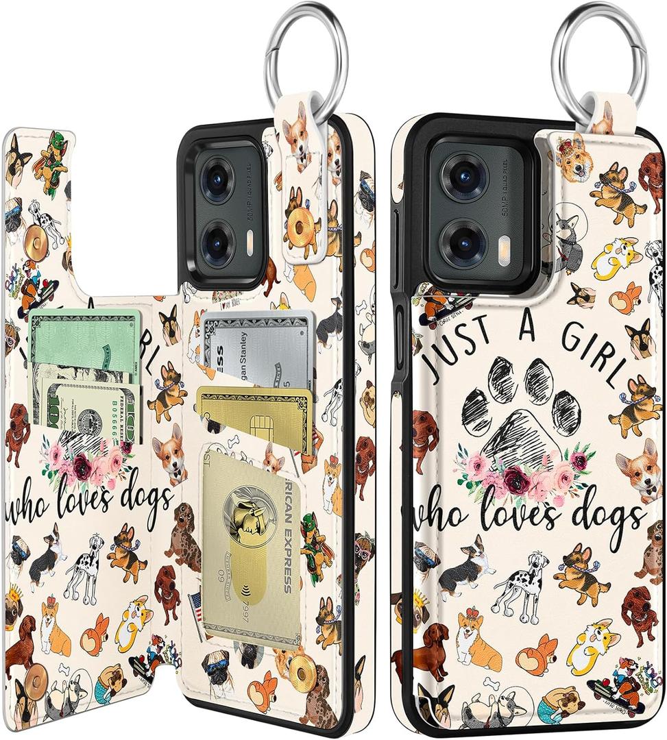 Shorogyt for Moto G 5G 2024 Wallet Case with Card Holder - Designer Dog Girl Pattern Kickstand Magnetic Clasp Back Flip Folio Leather Phone Cases for Women Men Girls for Moto G 5G 2024