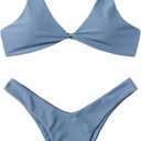 Verdusa Women's Twist Front Bikini Set High Cut Thong Tied Back Two Piece Swimsuit S