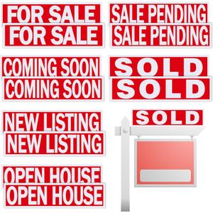 Juexica 12 Pcs Real Estate Rider Signs 24 x 6 Inch Coming Soon, for Sale, Pending, Sold Waterproof Signs Rider Real Estate with Different Messages(Red with White)