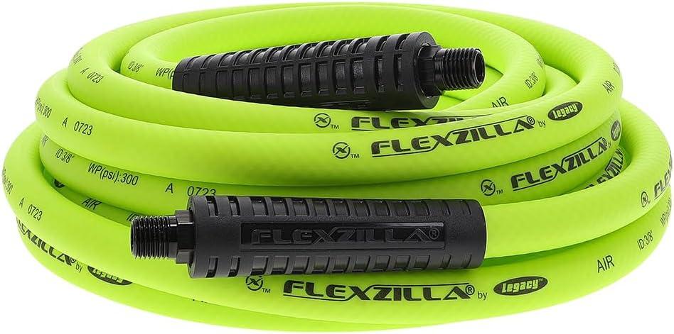 Flexzilla Air Hose, 3/8 in. x 25 ft., 1/4 in. MNPT Fittings, Heavy Duty, Lightweight, Hybrid, ZillaGreen - HFZ3825YW2
