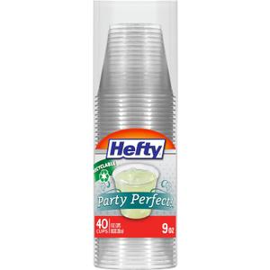 Hefty Party Perfect Clear Plastic Cups, Small Clear Cups for Parties, Wedding Receptions, Birthday Parties, Office Gatherings, and More, Recyclable, 9 Ounce, 40 Count