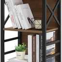 MNEETRUNG Small Bookshelf,3 Tier Industrial Bookcase with Metal Frame and Backboard,Low Rustic Brown Book Shelf,Book case for Small Spaces,Living Room,Bedroom and Home Office