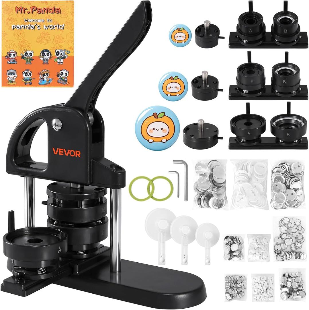VEVOR Button Maker Machine 1/1.25/2.25 inch(25/32/58mm) 3-in-1 Pin Maker