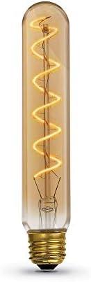 Feit Electric Vintage Exposed Filament Amber Glass LED T10L with a Medium E26 Base Light Bulb - 40W Equivalent - 10 Year Life - 200 Lumen - 2100K Soft White - Dimmable | Original Vintage