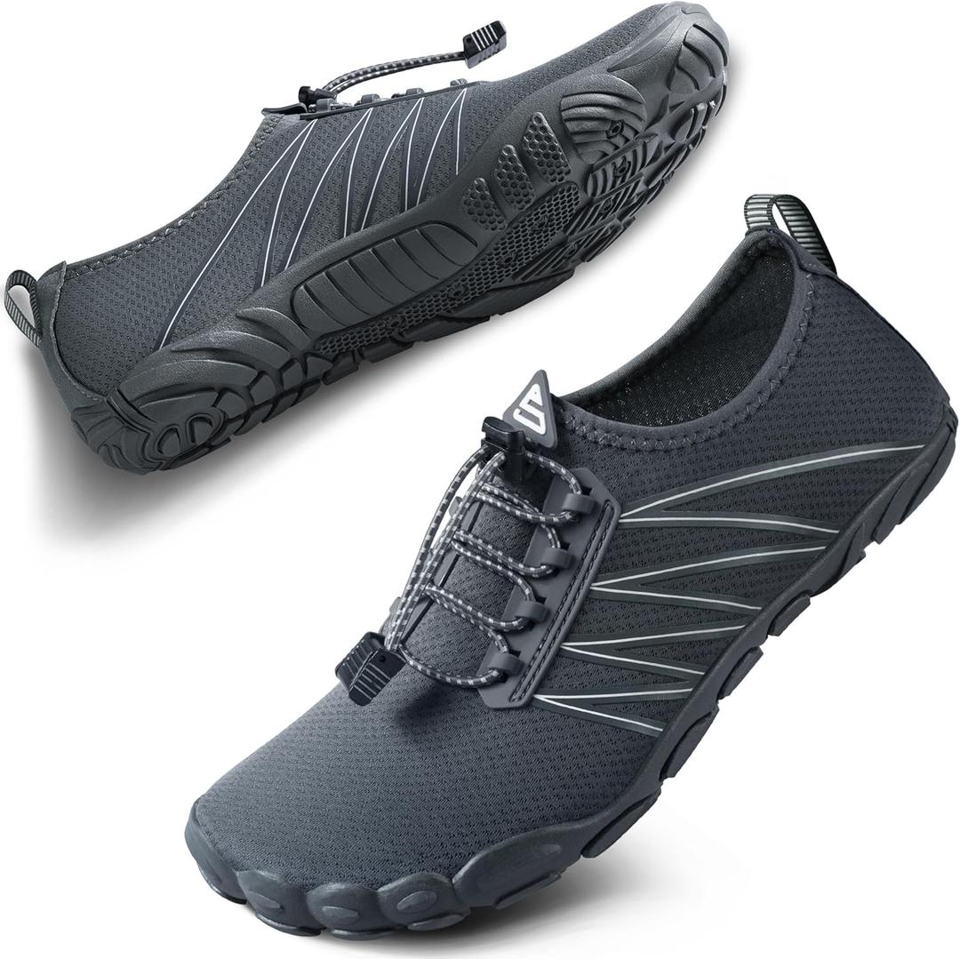 SEEKWAY Water Shoes Men Women Adult Quick-Dry Aqua Sock Barefoot for Beach Swim River Pool Lake Hiking Kayaking Surfing (8.5 Women/7.5 Men, 1f-415 Dark Grey 35)