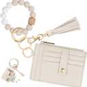KNGITRYI Wallet Keychain Wristlet for Women,Slim RFID Credit Card Holder Purse Tassel Keychain Bangle Key Ring for Men Women, Beige