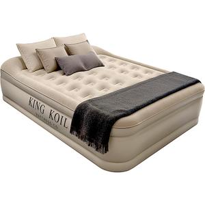 King Koil Luxury Queen Size Air Mattress with Built-in High-Speed Pump Best for Home, Camping, Guests, 13" Queen Size Luxury Double Airbed Adjustable Blow Up Mattress, Waterproof, (Beige)