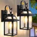 BesLowe Dusk to Dawn Outdoor Wall Lights, Exterior Lighting Fixtures Wall Mount, Porch Lights Outdoor Wall Sconces with Water Ripple Glass, Outside Lights for House Front Door Garage, 2-Pack