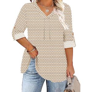 TFSDOD Plus Size Women Blouses 3/4 Sleeve Long Sleeve V Neck T Shirts Summer Business Casual 1X-5X