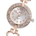 Rose Gold Quartz Wrist Chain Watch with Full Rhinestone Heart Design Delicate Digital Display Fashionable Wrist Decoration for Stylish Ladies