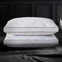 UNIKOME Goose Feathers and Down Pillow, Hotel Collection Gusseted Bed Pillows for Sleeping, 100% Cotton Pillow Cover, Standard Size, Set of 2 (Standard (Pack of 2), B-gusseted)