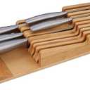 Relaxdays Knife Holder Drawer for 9 Knives and Sharpening Steel, Bamboo Knife Block Lying Down H x W x D: 5.5 x 13 x 40 cm, Natural