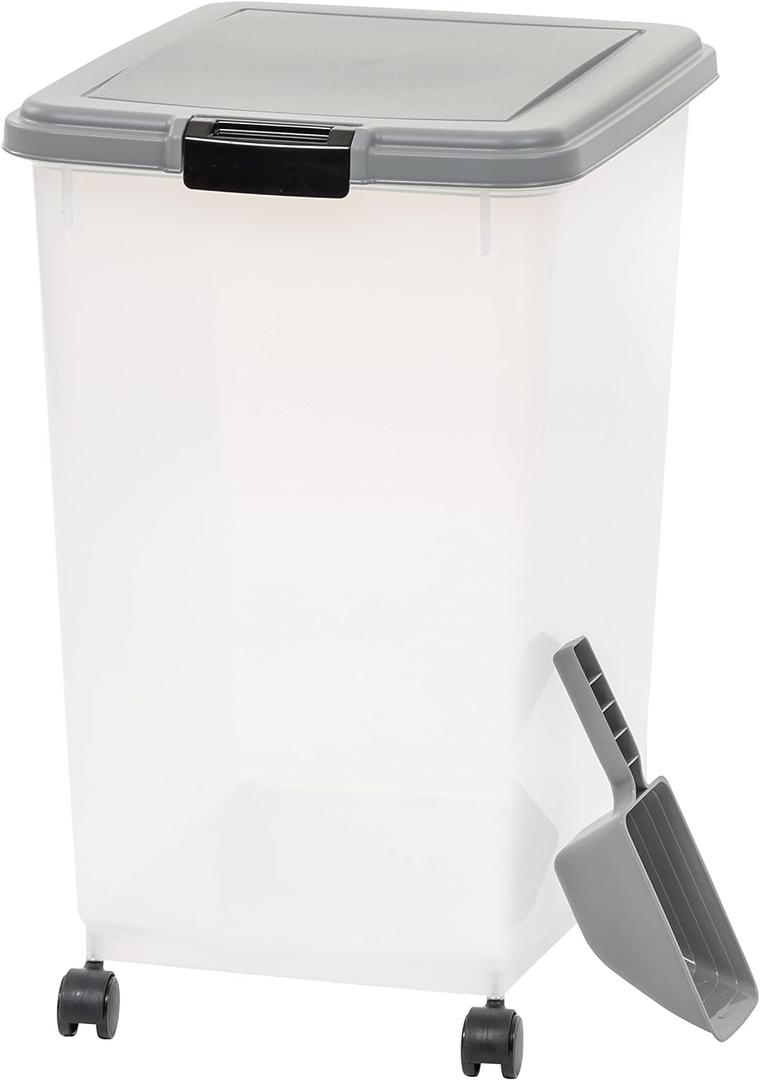 Amazon Basics Airtight Pet Food Storage Container with Scoop, BPA Free, Removable Wheels, 69 QT, Gray