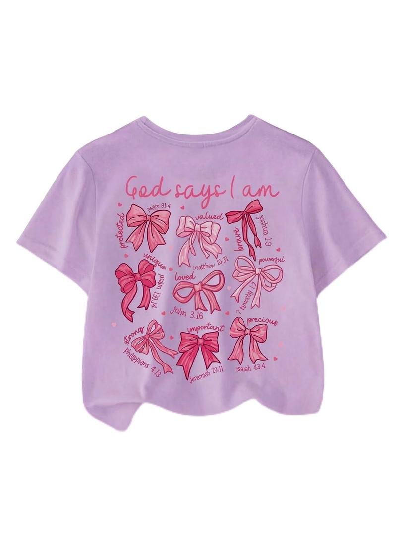 SOLY HUX Girl's Summer Short Sleeve Bow Graphic Tee Shirts (Purple)