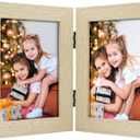 Frametory, 4x6 Double Picture Frame - Real Glass Hinged 2 Photos Collage, Desktop Picture Frame Standing Vertical (Natural, 1 Pack) (Beige)